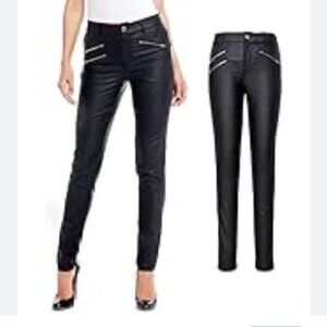 S P Y M Womens Stretchy Jeggings, Faux Leather Legging Pants with Pockets Medium